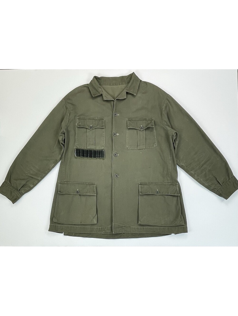 Vintage Italian Army Field Jacket Combat Distressed Green With Shell Loops L/XL